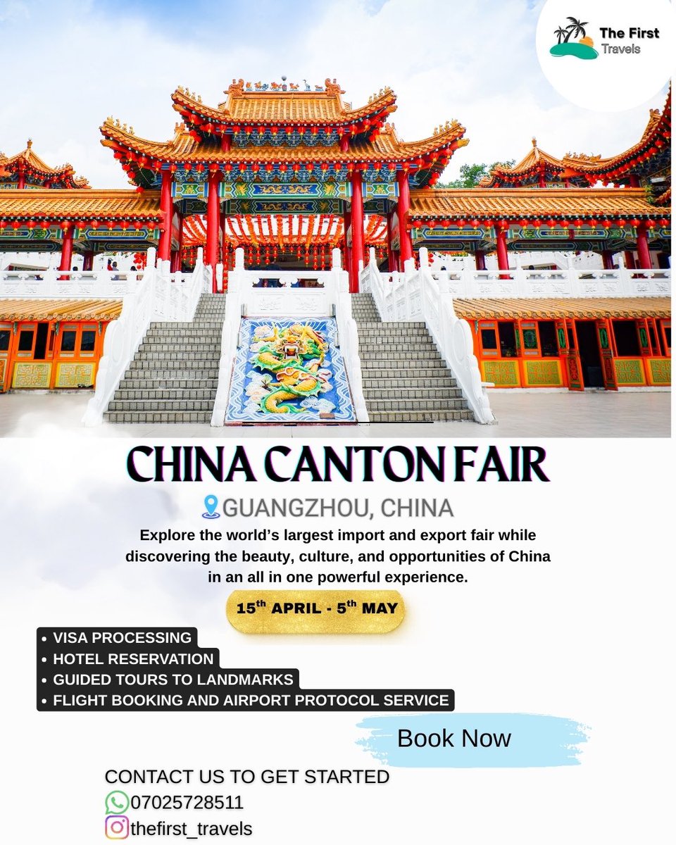 travelwithfirst's tweet photo. Are you a business owner or a leisure traveler?
From business opportunities to cultural experiences, your China journey starts here. 🇨🇳
Travel smart. Travel easy. Travel with The First Travels. ✈️🌍
Send us a DM today!
#cantonfair #china #visa https://t.co/uNbtcBWiEH