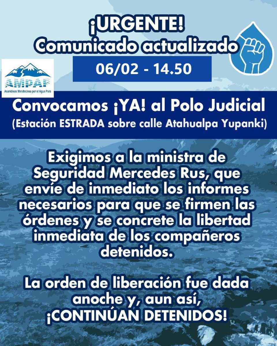 Movilización en Mendoza por la libertad inmediata de los detenidos con la brutal represión. La Jueza ordenó la libertad anoche y el canalla del gob Cornejo y su policía fascista no la cumple con excusas varias de "caída del sistema" "reunir antecedentes previos" ¡Libertad ya!!