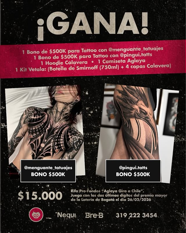 aglaya95291's tweet photo. Rifa para llevar el ruido de Aglaya más allá de las fronteras — rumbo a Chile 🇨🇱.
🎟 1 bono $500K tattoo @menguante_tatuajes
🎟 1 bono $500K tattoo @pingui.tatts
🖤 Hoodie + camiseta Aglaya
💀 Kit Vetala
💰 Boleta: 15k
📲 Nequi: 3192223454
👉 DM con comprobante
#Aglayaenchile https://t.co/AvFOL5futP