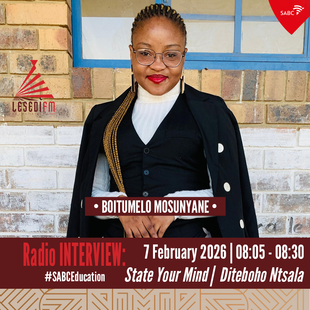 LesediFM's tweet photo. #SABCEducation le Diteboho Ntsala.
🎤Re bua le Boitumelo Mosunyane ho #StateYourMind.
#2026KeMollelwa
📞: 086 000 3084
📲: 079 758 5066
🌐: https://t.co/SdWJ7CZihK https://t.co/2M84K5jILq