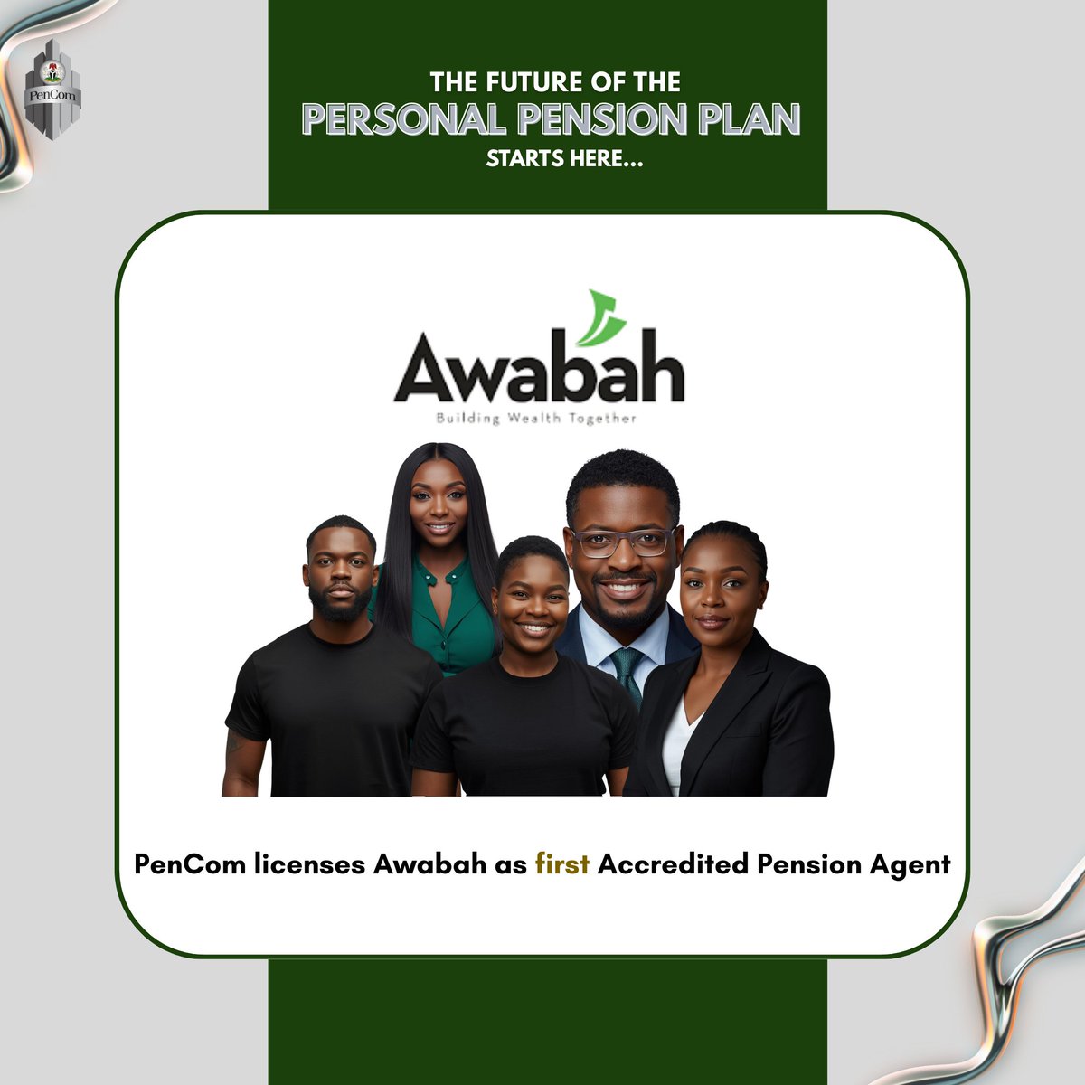 PenComNig's tweet photo. PenCom licenses Awabah as first Accredited Pension Agent for Personal Pension Plan Enrolment. https://t.co/IQ1WGcRd4S