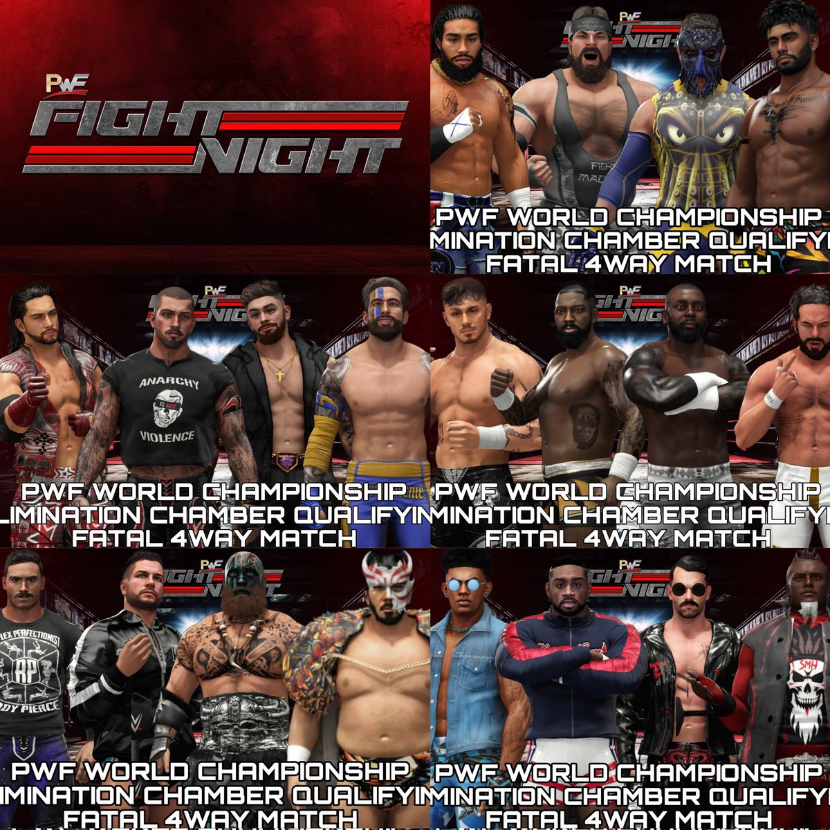 PWF_Efed1's tweet photo. FIGHT NIGHT!!!
Coming Very Soon!
Who will qualify and join the PWF World Champion inside the Elimination Chamber at Plumpy Rumble!
5 Fatal 4 way matches to determine who enters!!
#PWF #PlumpyRumble #FightNight https://t.co/LksHrJN8CS