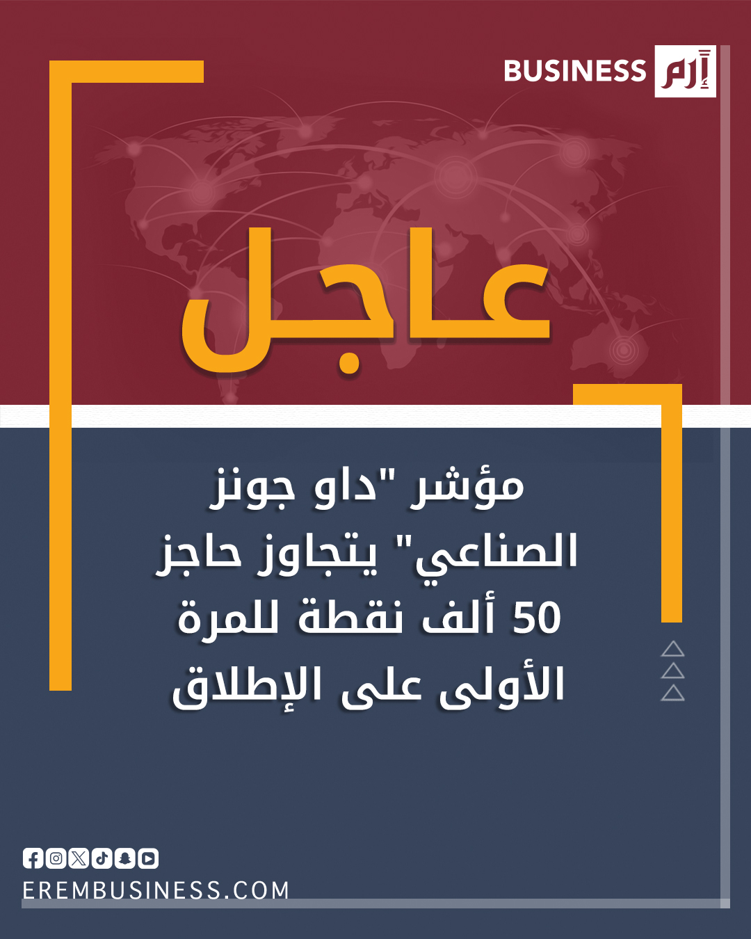 عاجل مؤشر "داو جونز الصناعي" يتجاوز حاجز 50 ألف نقطة للمرة الأولى على الإطلاق 