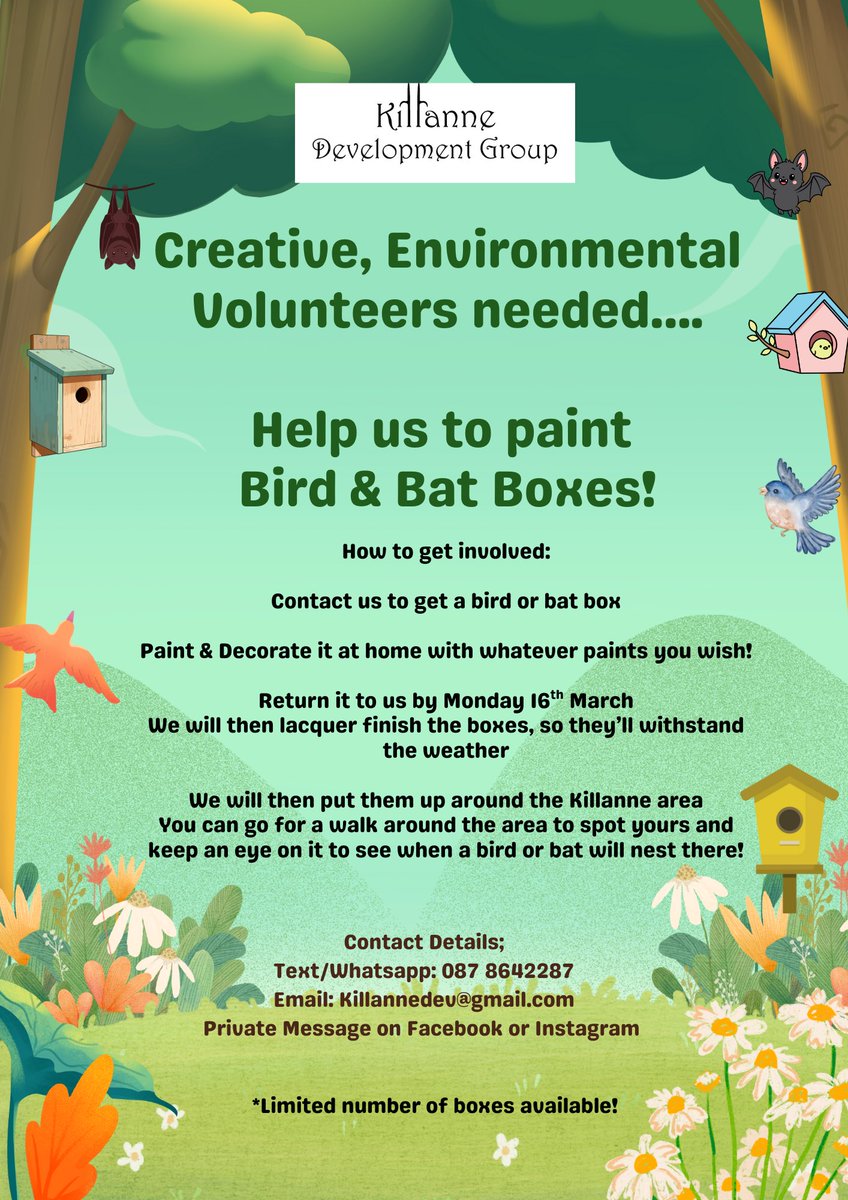 killannedev's tweet photo. A little project that might interest some younger members of our community….we’d love you to help us paint some Bat &amp; Bird boxes! 
Please get in contact if you would like one! https://t.co/ZvTnfMjIU6