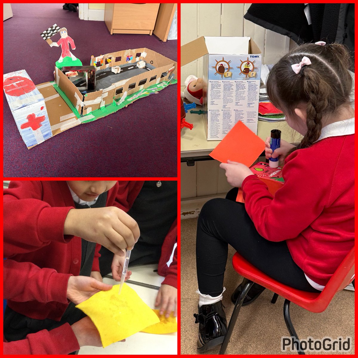 All across the school ch’n have been applying their DT and Science skills 😊 From fire engine designs, to testing differ materials for their w’proof properties, to working in collaboration in ind learning time to create stadiums, complete with helipads! Great work children😃