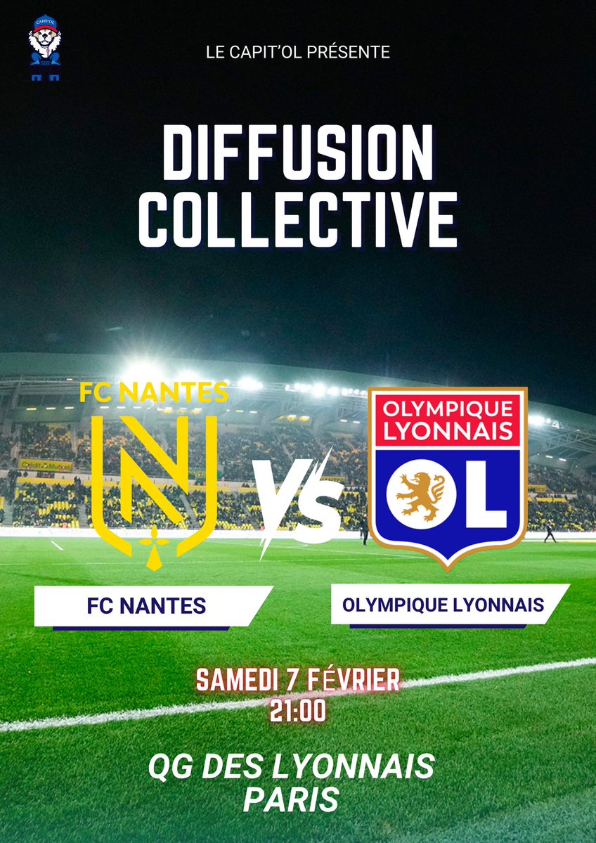 Capit_OL's tweet image. Bonsoir !
L'OL est de retour, le Capit'OL aussi ! 🔥
Venez vous rassembler au QG des lyonnais ce samedi soir !
Nous vous y attendons nombreux pour soutenir l'OL face au FC Nantes !
À samedi ! 🔴🔵