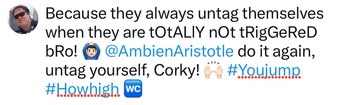 Wcpimp's tweet photo. @OG_WARCAMPAIGN Because they always untag themselves when they are tOtALlY nOt tRigGeReD bRo! 🙆🏻‍♂️ @AmbienAristotle do it again, untag yourself, Corky! 🙌🏻 #Youjump #Wesay #Howhigh 🚾 #Blamewarcampaign #Legionofdoormats https://t.co/Nhzr4m7E0T