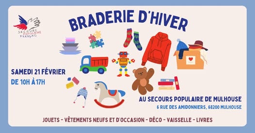 Braderie d'hiver samedi 21 février 2026 à 10h 
6 rue des Amidonniers  à #Mulhouse