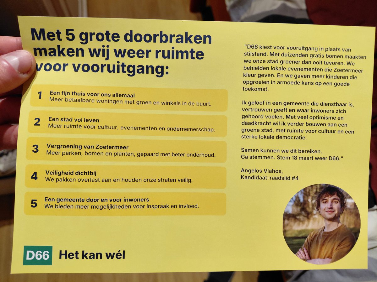 angelosvlahos's tweet photo. Ik heb mijn eigen flyer! #D66 #Zoetermeer #GR2026 https://t.co/lUwLWo3M8K
