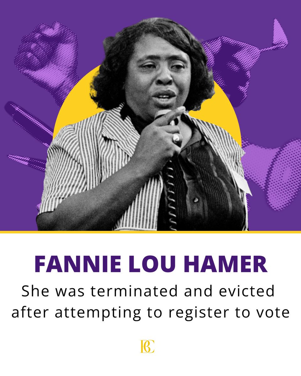 Fannie Lou Hamer was fired and evicted in 1962 after trying to register to vote in Mississippi, despite 18 years working on the plantation as a sharecropper and timekeeper. Yet, she refused to be silenced. Her courage helped launch the Mississippi Freedom Democratic Party and