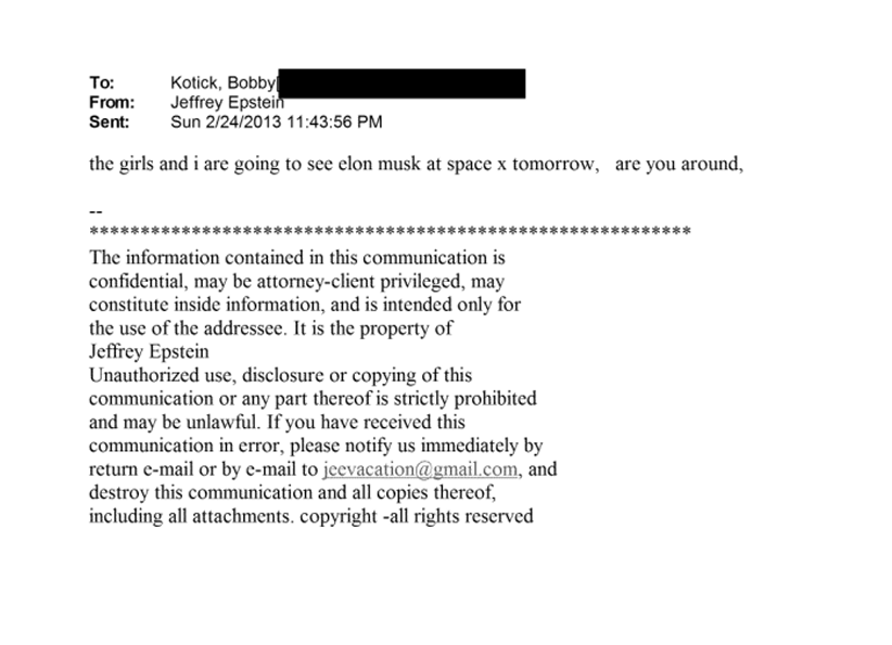 Novo documento mostra Epstein dizendo que estava levando meninas pra se encontrarem com Elon Musk na SpaceX. Alguma surpresa?
