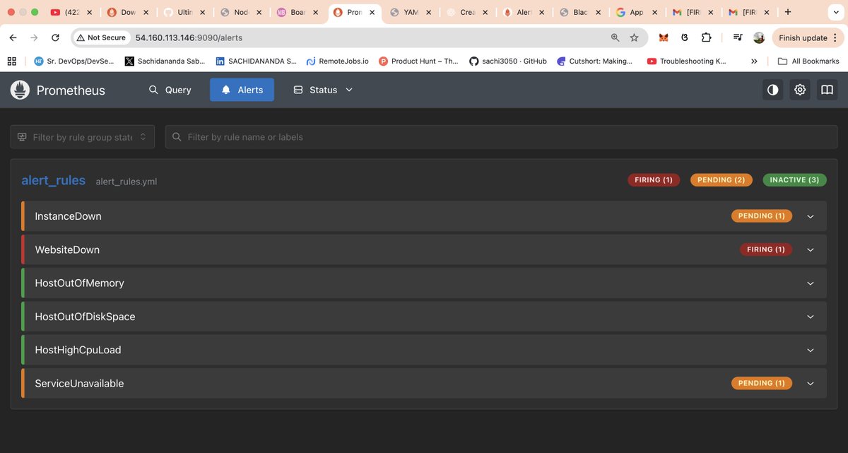 Snsbr2004Sabar's tweet photo. 🤓 DevOps Monitoring That Talks Back 🫣🫣

🚀 Prometheus + AlertManager + BlackBox Exporter : A Real-Time Monitoring Setup

(Break It ❤️‍🔥. Monitor It👨🏻‍💻. Alert It 😳. Fix It 🤓. — Real-World DevOps in Action🤩)

🚀 Ultimate MEGA Real-Time Monitoring DevOps Project | Prometheus, Alert_Manager, Blackbox, Node Exporter

Recently, I completed an end-to-end, real-time monitoring DevOps project where the focus was not just monitoring, but actionable alerts + intelligent notifications.

🔍 Project Overview
The goal was simple but powerful:
    👉 Monitor instances, services, and websites
    👉 Get real-time alerts
    👉 Receive customized email notifications only when it actually matters

🏗️ Architecture Setup
    1) Created 2 AWS EC2 VMs
           i) Monitoring Tools VM
           ii) Application VM
    2) Connected via Termius (SSH)

⚙️ What I Implemented
On Application VM
     a) Installed & configured Node Exporter
     b) Ran a Java-based Web Application directly using Maven

On Monitoring Tools VM
Installed & configured :-
     a) Prometheus
     b) Alertmanager
     c) Blackbox Exporter

📊 Monitoring & Alert Scenarios Implemented
Configured alert rules for real-world failure scenarios :-
   1️⃣ Instance Down
   2️⃣ Website Down
   3️⃣ Host Out of Memory
   4️⃣ Host Out of Disk Space
   5️⃣ High CPU Load
   6️⃣ Service Unavailable
   7️⃣ High Memory Usage
   8️⃣ File System Full

🚨 Real-Time Testing (The Best Part!)
I intentionally broke things :-
    1) Crashed services
    2) Took websites down
    3) Stopped Node Exporter

➡️ Alerts immediately reflected on Prometheus
➡️ Email notifications triggered automatically
➡️ Alerts stopped once services recovered

🎯 Why This Matters
Not every failure deserves panic.

This project proves how we can :-
    i) Avoid false alerts
    ii) Trigger notifications only after a defined duration
    iii) Customize alerting behavior based on severity, time, and conditions

For Gmail alerts, I used Google App Password Manager, ensuring secure and automated notifications.

📸 Proof of work included via screenshots

For More Clarity and Detailed Explanations : https://t.co/5qwnIjCWmZ

YouTube Lecture : https://t.co/TR78alOUE7

GitHub and Docs : https://t.co/OBnC3SUv88

Always open to :-
    💬 Suggestions
    💡 Feedback
    🤝 Discussions

Special thanks to @devopsshack  for the amazing brainstorming session and documentation support 🙌

Thank you for your Valuable Time 🤝

Let’s keep building and learning in public 🚀
 
#LearningInPublic #DevOps #Monitoring #Prometheus #Alertmanager #BlackboxExporter #NodeExporter  #AWS #EC2 #SRE #Observability #CloudEngineering #Java