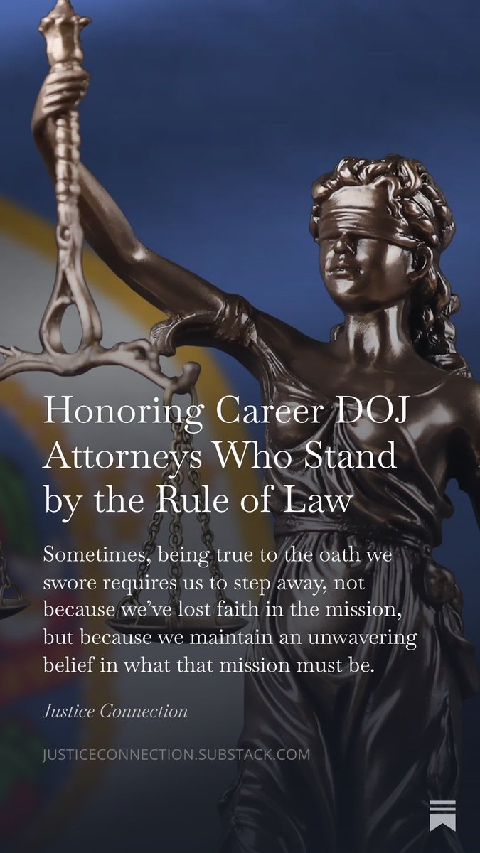 In a new Substack post, former AUSA Andrew Tessman reflects on the recent departures from DOJ following the tragedies in MN, and what they reveal about the moral courage it takes to live up to the oath of office — even when it comes at great personal cost. justiceconnection.substack.com/p/honoring-car…