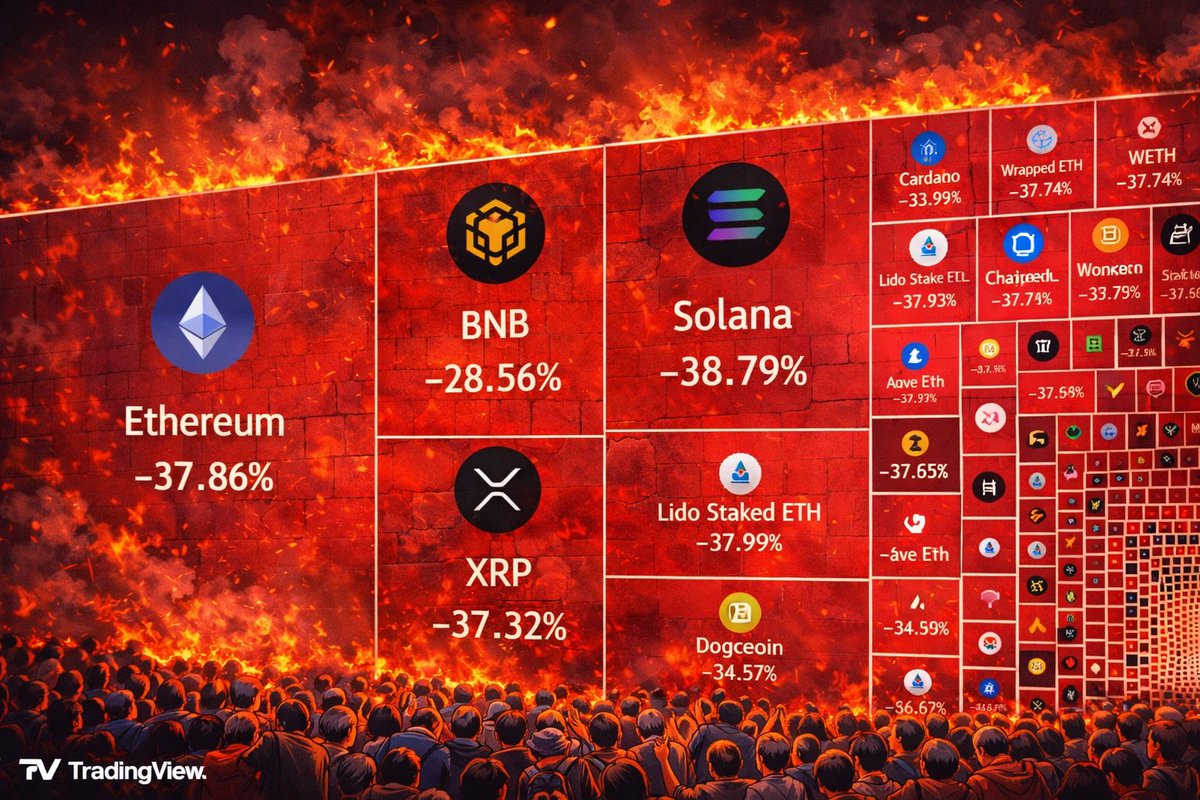 larutadelprecio's tweet photo. 📉 La foto del último mes en cripto no miente: esto es una limpieza a cielo abierto.

Top 15 criptos que más sangraron en el último mes (por market cap):

1️⃣ $SOL  −38.79%  
2️⃣ $ETH  −37.86%  
3️⃣ $XRP  −37.32%  
4️⃣ $ADA  −33.98%  
5️⃣ $AVAX −34.83%  
6️⃣ $DOGE −34.57%  
7️⃣ $LINK −37.21%  
8️⃣ $DOT  −31.52%  
9️⃣ $BNB  −28.56%  
🔟 $XLM  −33.30%  
1️⃣1️⃣ $AAVE −33.55%  
1️⃣2️⃣ $LDO  −37.93%  
1️⃣3️⃣ $WETH −37.74%  
1️⃣4️⃣ $WBTC −37.76%  
1️⃣5️⃣ $XMR  −27.77%

Esto no fue pánico: fue el precio yendo a buscar liquidez hasta el último escalón.
Estructuras rotas, apalancados liquidados y resets forzados.

El mercado no avisa.
Primero limpia… después pregunta.

🔍 Herramientas y datos reales:
https://t.co/DY4oaR2XS1