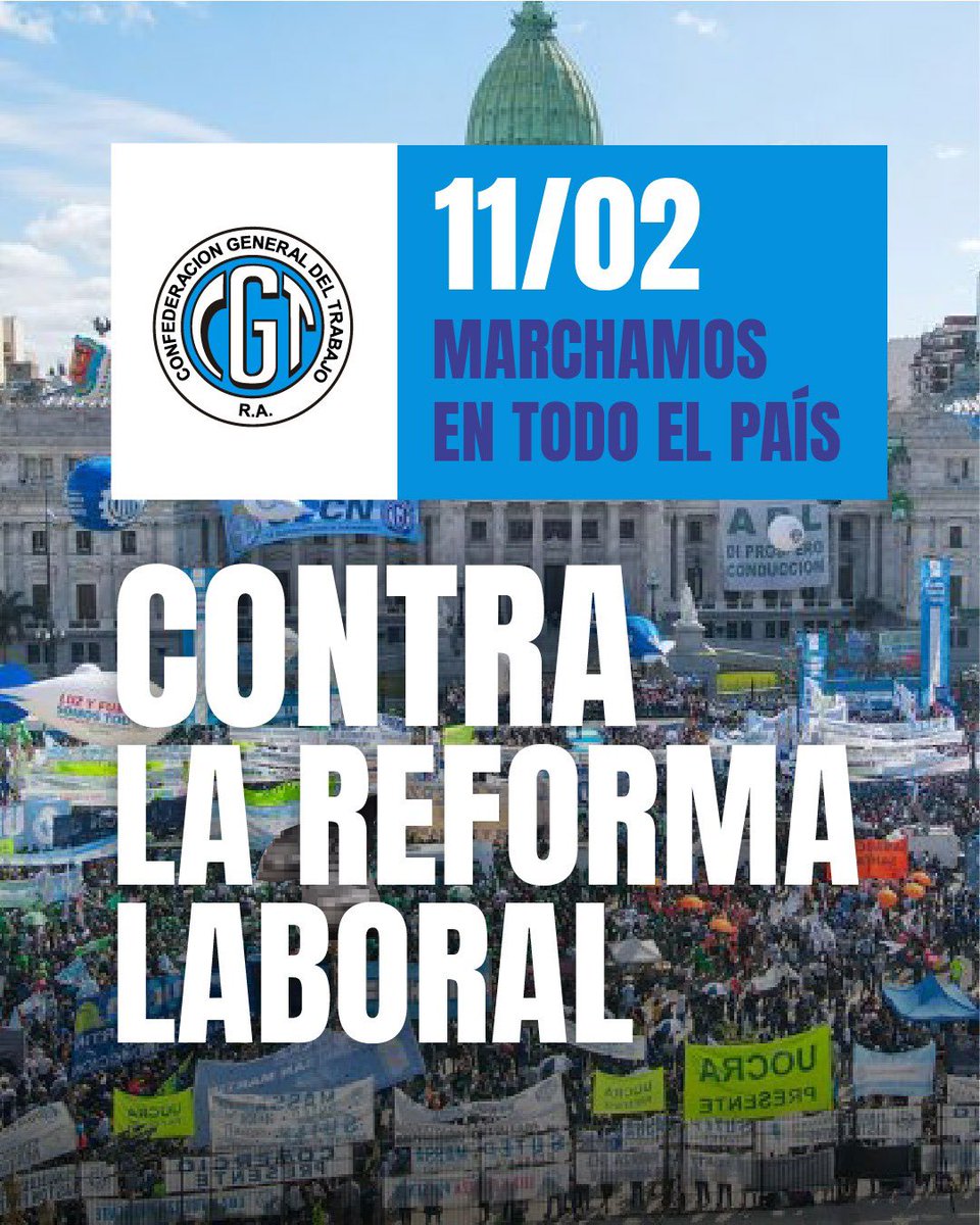caortega64's tweet image. 📣🇦🇷 11/02 MARCHAMOS EN TODO EL PAÍS

Movilizamos contra la reforma laboral que impulsa el Gobierno y que avanza sobre derechos históricos, convenios colectivos y la organización sindical.

No es modernización: es precarización.

👉 El trabajo argentino no se negocia.

Unidad,…