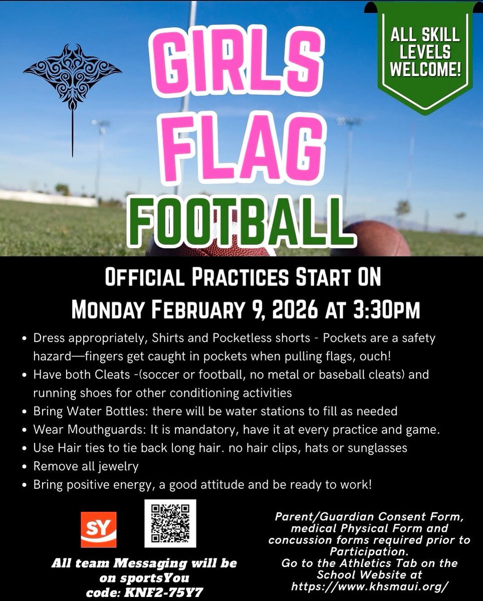 KHSMantaRays's tweet photo. ITS TIME!!! Its time for our lady Manta Rays to come out for Flag Football and COMPETE! #LetsGoRays https://t.co/uO3MVTumud