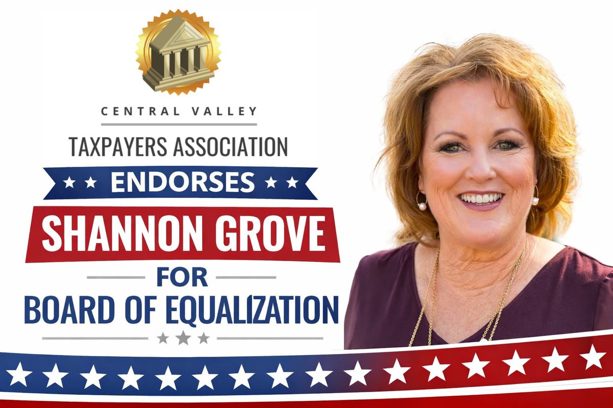 We're excited to announce we have endorsed <a href="/ShannonGroveCA/">Senator Shannon Grove</a> for BOE! Shannon is a fearless advocate for fiscal responsibility, transparency, and accountability. She will be a fantastic advocate for you the taxpayer on the BOE.