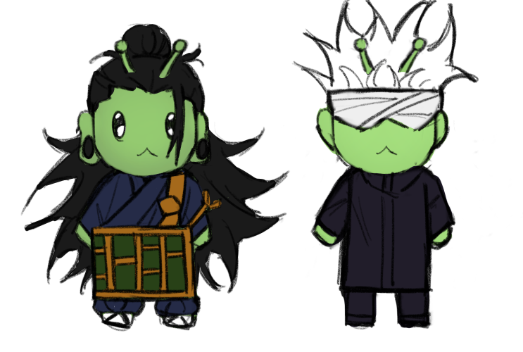 h0lloww_'s tweet image. Artblocked rn so have alien Geto and Gojo