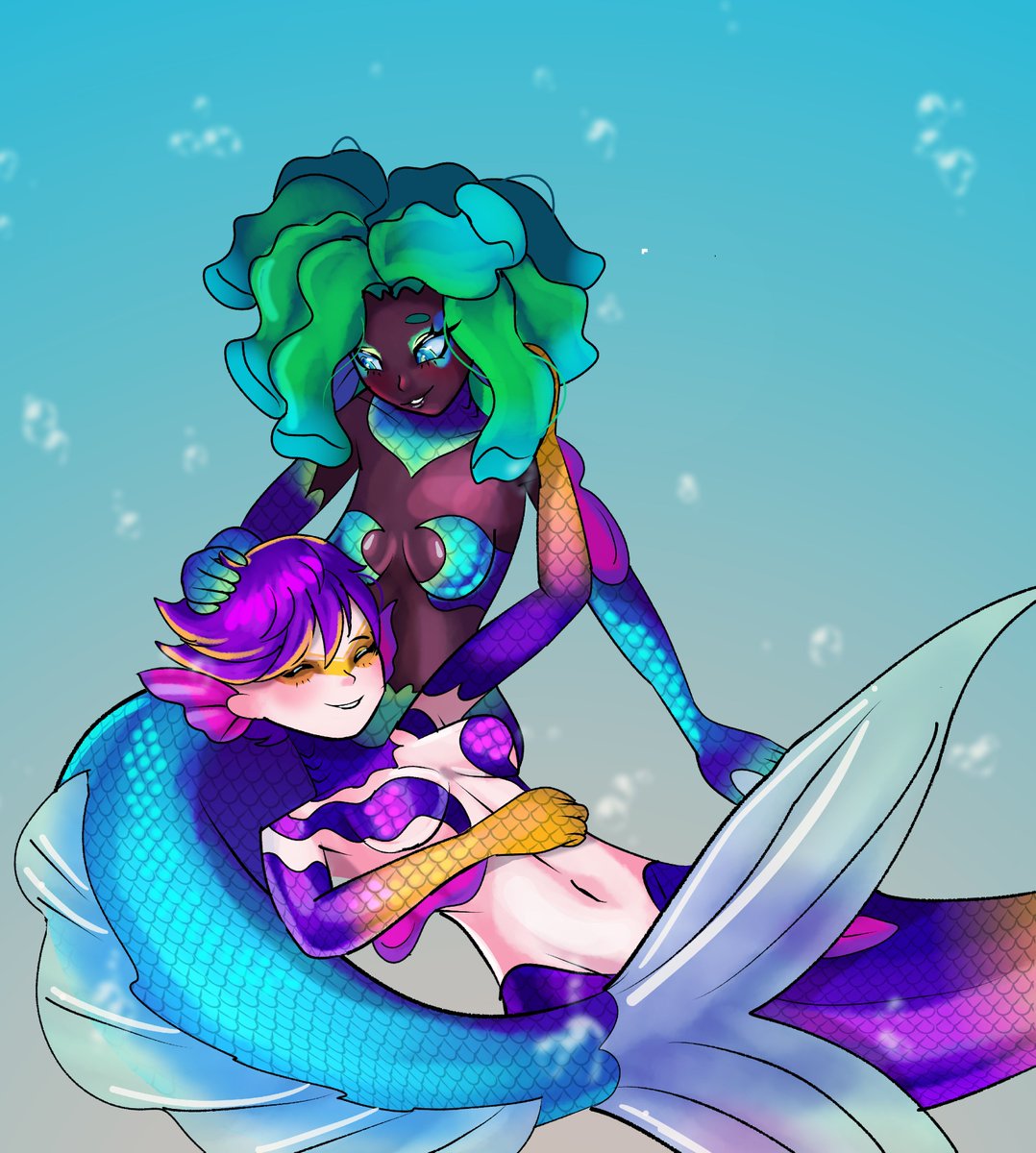 Lilac and Tiffany 

Since Valentine's Day is coming up 
I thought it was fitting to draw these 2 again 

#mermaid #ocart #artwork #oc #monstergirl