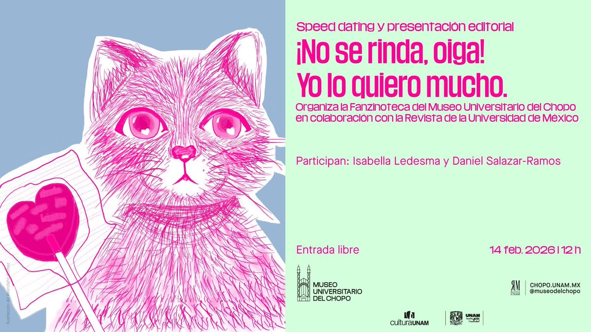 Es el mes de celebrar nuestros vínculos amorosos y este 14 de febrero estaré en el <a href="/museodelchopo/">Museo del Chopo</a> en un evento organizado por <a href="/revista_unam/">Revista de la Universidad</a> escribiendo cartas de amor para las amistades, con quienes gusten sumarse. Va a estar bien chido. ¡Vengan a celebrar sus amores cotidianos!