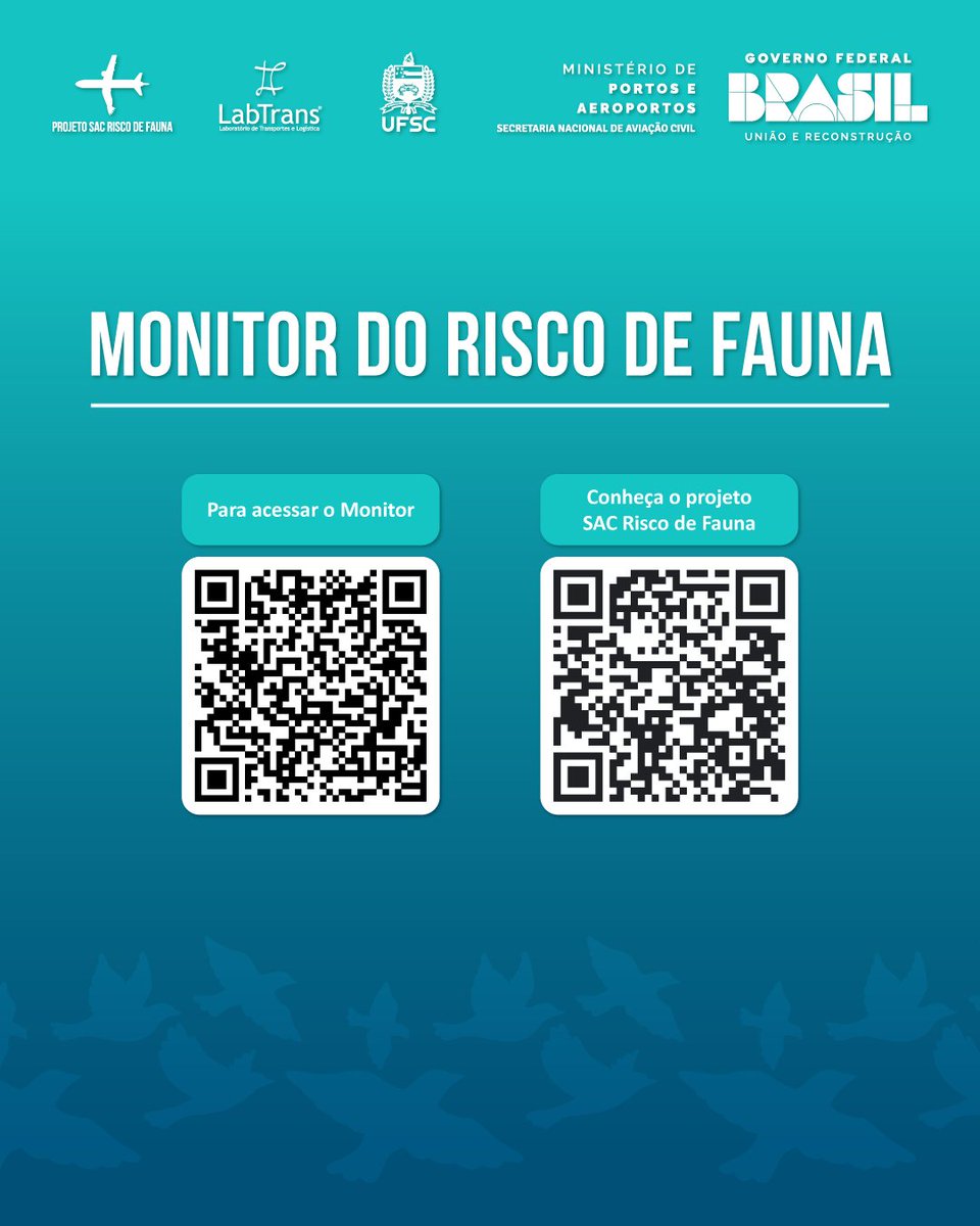 LabtransUFSC's tweet image. 🛫 Já está disponível na plataforma Hórus o Monitor do Risco de Fauna de janeiro de 2026, produto da parceria entre o Laboratório de Transportes e Logística da Universidade Federal de Santa Catarina (LabTrans/UFSC) e a Secretaria Nacional de Aviação Civil do Ministério de Portos…