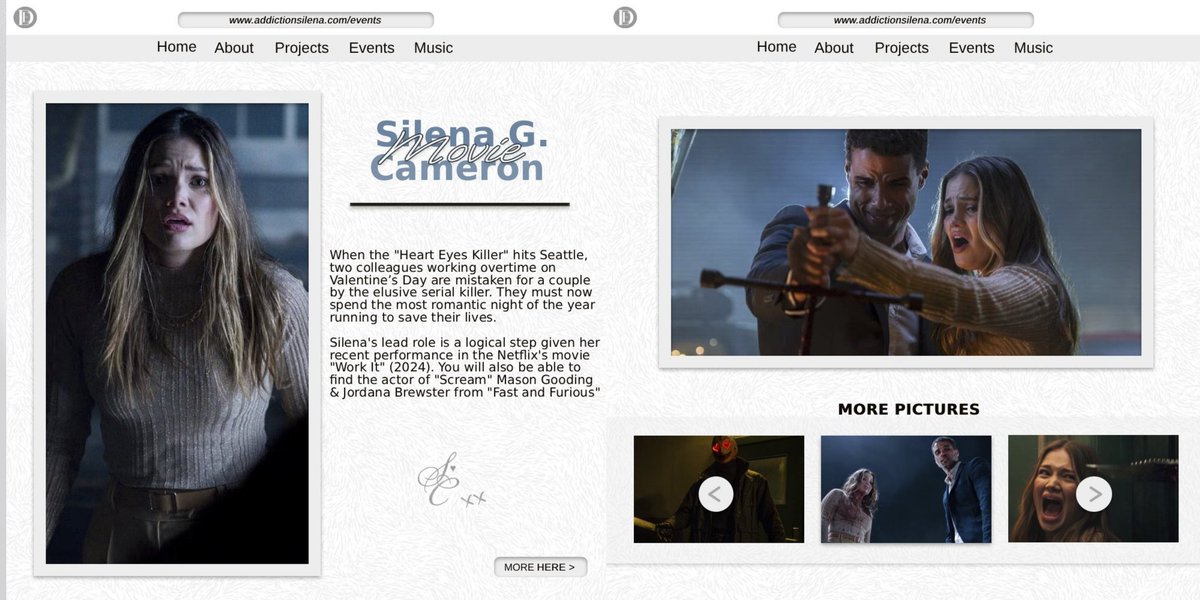 ⠀⠀⠀⠀
⠀⠀⠀  ⠀from addictionsilena's blog
⠀⠀                   ⠀  ⠀(02.06.26)
                 ⋆ ˚｡  Silena playing in the 
                       movie  'Hearteyes'. ୨୧
⠀⠀⠀⠀