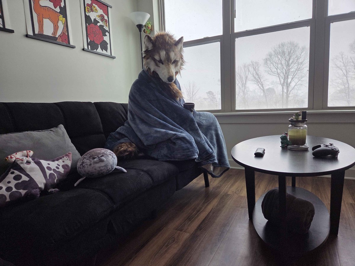 Despite the fur coat, you really can't beat bundling up as the snow's coming down outside

#FursuitFriday #Furry