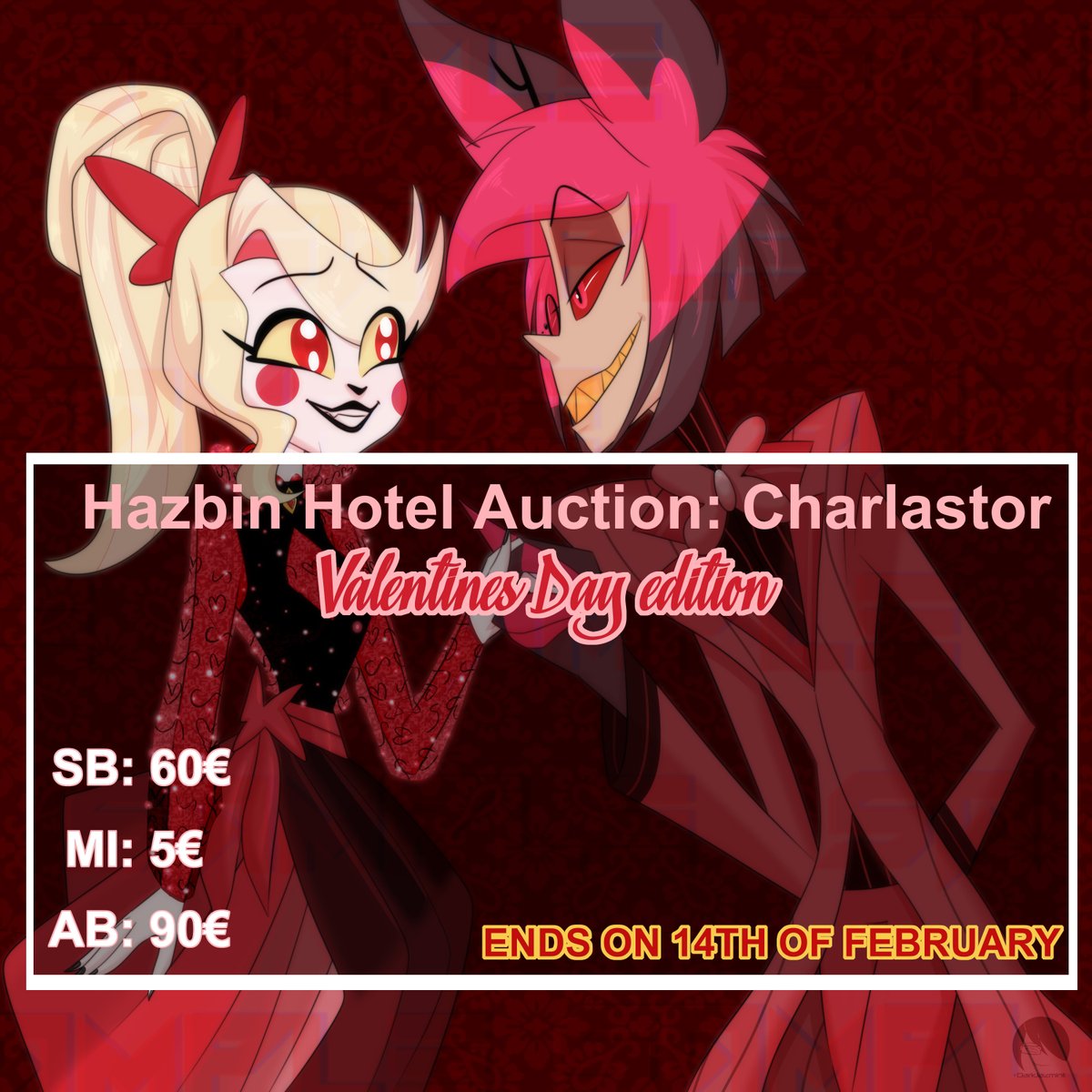 VDayCharAL Retweeting is very much appreciated! Thank you so much!🙏 #HazbinHotel #HazbinHotelFanart #Alastor #CharlieMorningstar #Charlastor #ArtAuction #Adoptable #digitalart #charlastor #radiobelle