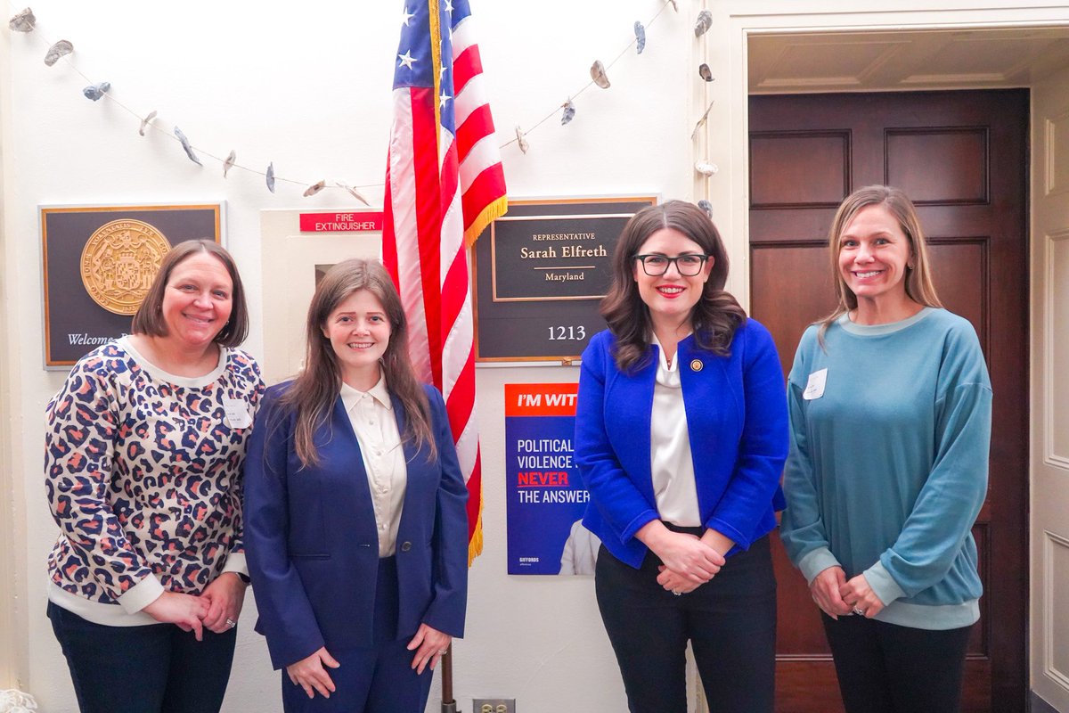 RepSarahElfreth's tweet photo. 🍎 We had some special guests visit the Capitol this week! I was thrilled to welcome Maryland’s 24 Teachers of the Year to Washington, including Ms. Sanderson, Ms. Glascock, and Ms. Pretzello, who were named Teachers of the Year for Anne Arundel, Howard, and Carroll Counties! We talked about how we’re staying optimistic through these difficult times and the important work they do to inspire the next generation of leaders. A special thank you to Ms. Sanderson from #MD03’s own Bella Grove Elementary School for organizing this tour, and congratulations again to all the amazing Maryland Teachers of the Year!