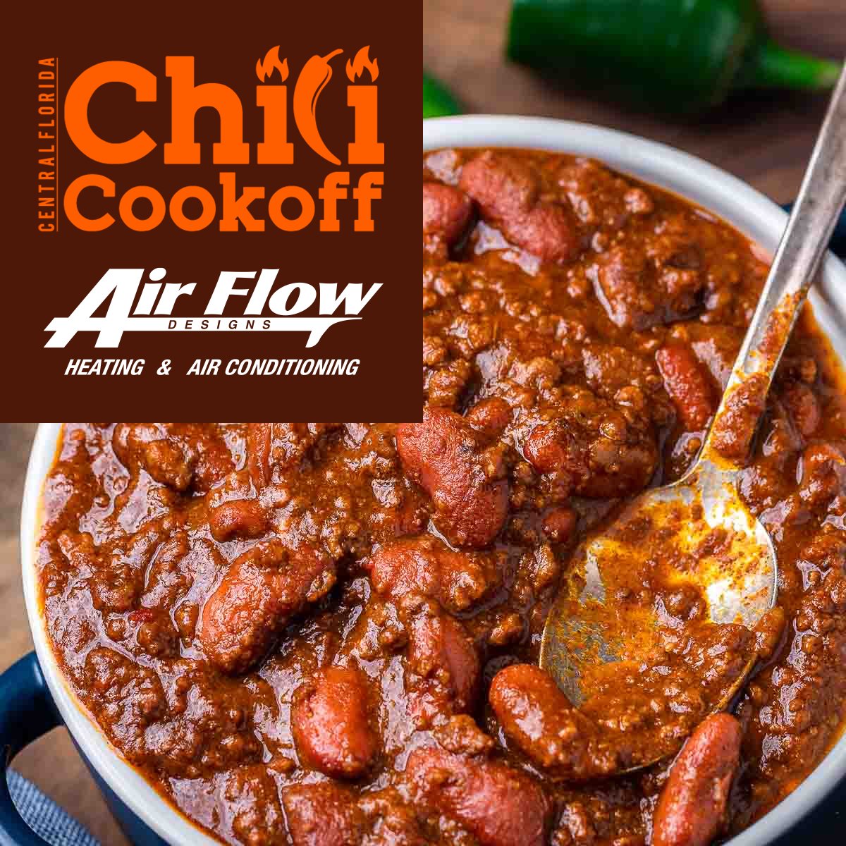 AirFlowDesigns's tweet photo. 🌶️ See us at the Central Florida Chili Cookoff tomorrow, Saturday, February 7, from 12:00 to 3:30 PM at the Hamlin Green Space (behind Ford's Garage) in Winter Garden. #hvac #acmaintenance https://t.co/nDe1gICU9v