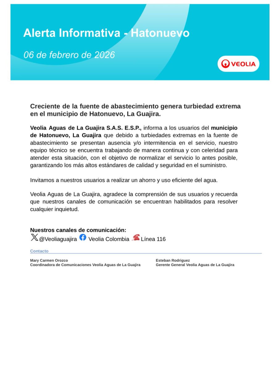 Compartimos las siguientes #AlertasInformativas📢 para los municipios de Fonseca , San Juan del César y Hatonuevo, La Guajira.🏜️