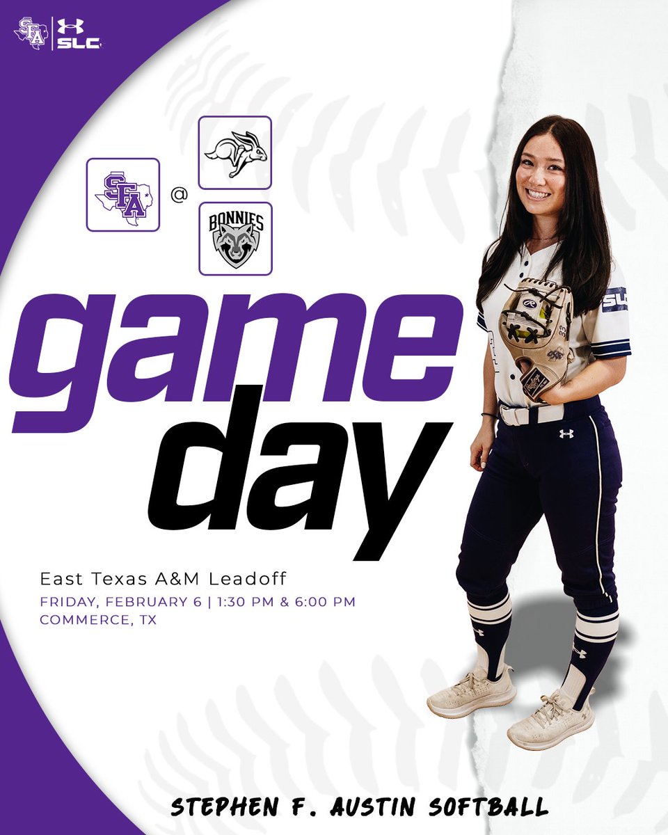 sfa_softball's tweet photo. It's GAMEDAY‼️

🆚: South Dakota State &amp; St. Bonaventure
⏰: 1:30 PM &amp; 6 PM
📍: Commerce, TX
📺: https://t.co/AuDBDlMma9
📊: https://t.co/Ybu1iuR7HB
📰: https://t.co/satMSGtd41

#AxeEm https://t.co/AQBOByNEVQ
