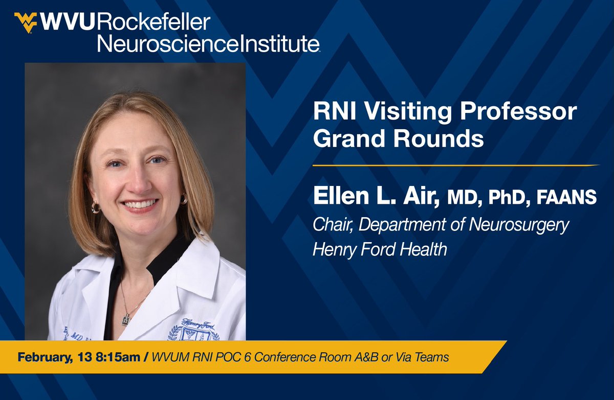 wvunsresidents's tweet photo. We’re excited to welcome Dr. Ellen L. Air, who would be discussing the Evolution of Surgical Treatment of Epilepsy as part of our RNI Visiting Professor series @WVURNI @nsurgchick https://t.co/v5VLuLtyiY