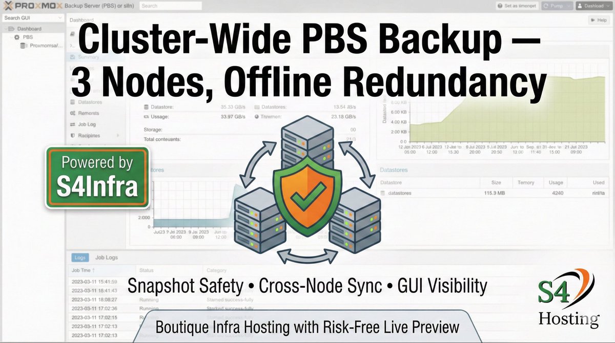 S4_hosting's tweet photo. 📲 Caption for Social Media

Cluster‑Wide PBS Backup
3 Nodes • Offline Redundancy • GUI Visibility
Powered by S4Infra Auto‑Deploy✅ Snapshot safety
✅ Cross‑node sync
✅ Transparent panel workflowsHosting redefined — https://t.co/gwiC9lIUje https://t.co/bBFQop1cHF