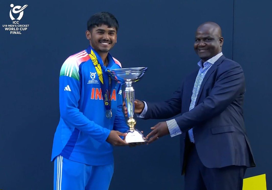 tantry_b's tweet photo. 𝗖.𝗛.𝗔.𝗠.𝗣.𝗜.𝗢.𝗡.𝗦 🏆 Congratulations to India U19 on winning the ICC Men's U19 World Cup 2026 #INDU19vsENGU19 https://t.co/Wpknu9LtBZ