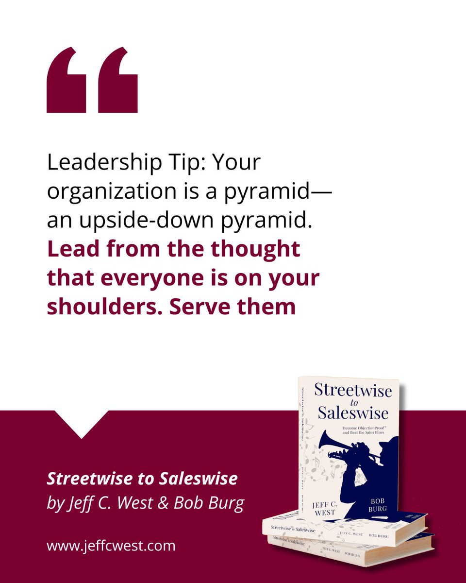 Great leaders don’t just stand at the top—they carry the weight of their team. Lead from the mindset of service, and watch your organization thrive.

"Streetwise to Saleswise" by Jeff C. West &amp; Bob Burg
jeffcwest.com