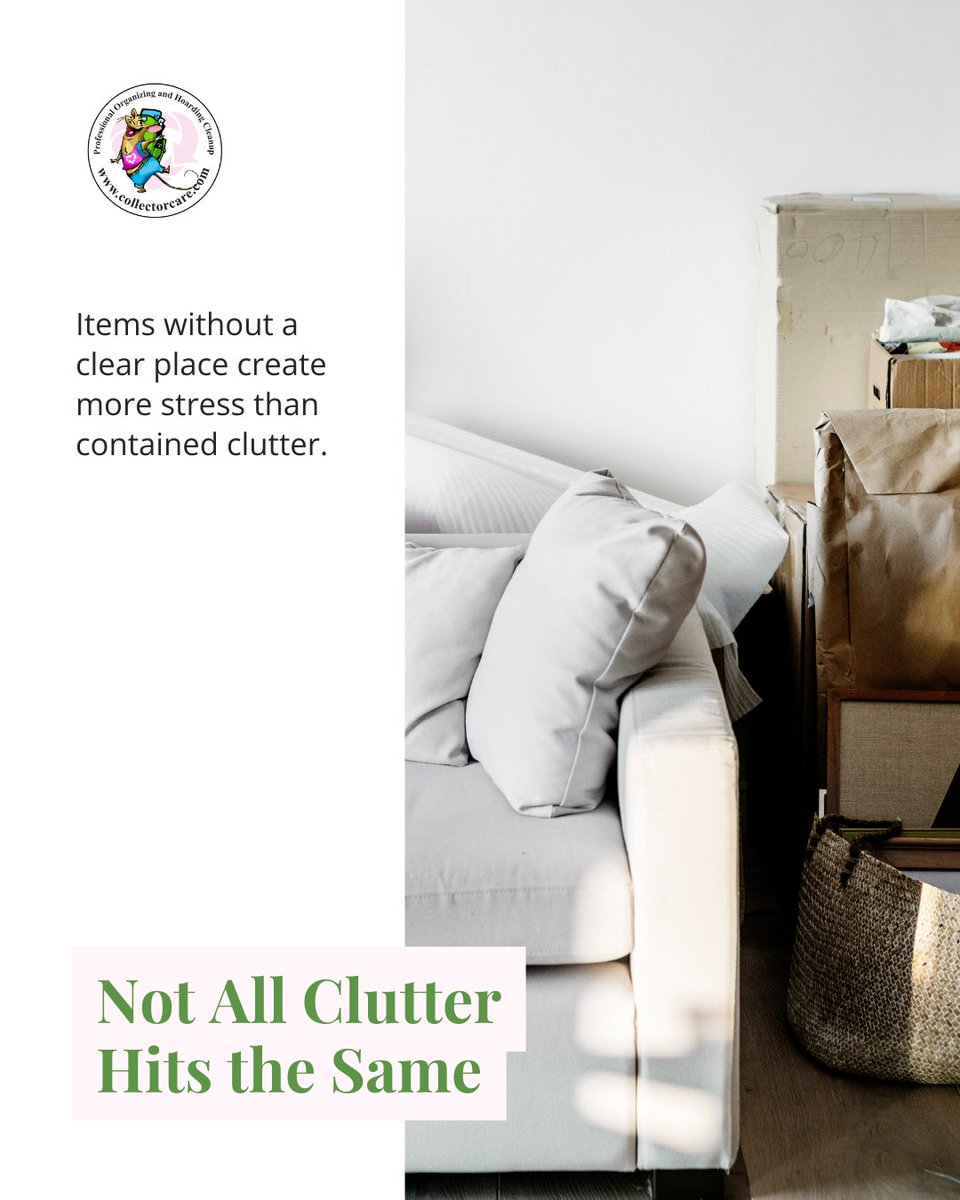 CollectorCare's tweet photo. A few items out of place can feel heavier than a full, organized shelf because unfinished decisions demand attention. When things lack a clear home, your brain keeps revisiting them. Giving everyday items a consistent place reduces mental noise more than a big cleanup. https://t.co/u7VuJMMht9