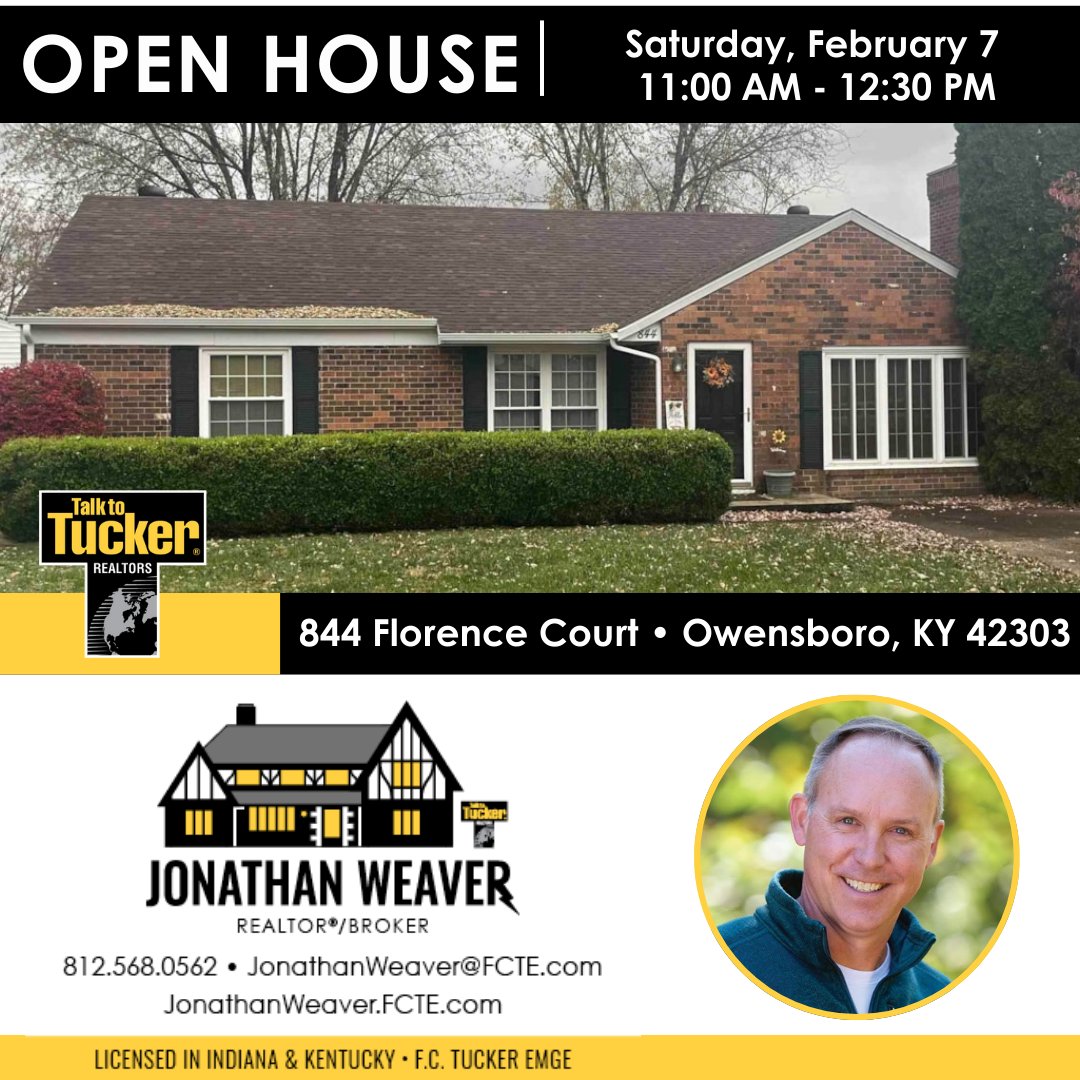 WeavSellsHomes's tweet photo. 844 Florence Court | #Owensboro, KY 
★ Open House Saturday from 11a-12:30p ★
This updated brick ranch has curb appeal! Enjoy an open layout with a cozy wood-burning fireplace, &amp; a fenced backyard perfect for relaxing. #realtor #ClicktoTakeaPeek #WeaverSellsHomes https://t.co/5IY7V3qdI2