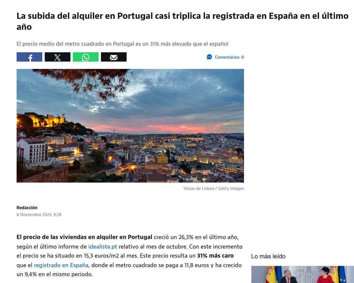 "Comprar vivienda para alquilarla debería bajar el precio de los alquileres, salvo que entre muchísima gente"

Portugal ha PERDIDO POBLACIÓN, invitado multimillonarios especuladores y dándoles la ciudadanía y beneficios fiscales, y su precio del alquiler...

Se ha multiplicado x4