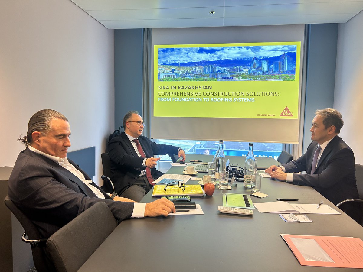 In Zurich, met Christoph Ganz, <a href="/Sika/">Sika</a> Regional President, and Emrah Ertin, Area Manager. Discussed our successful partnership and future prospects in #Kazakhstan’s construction sector, with Sika’s plants supporting key infrastructure growth 🇰🇿🤝🇨🇭.