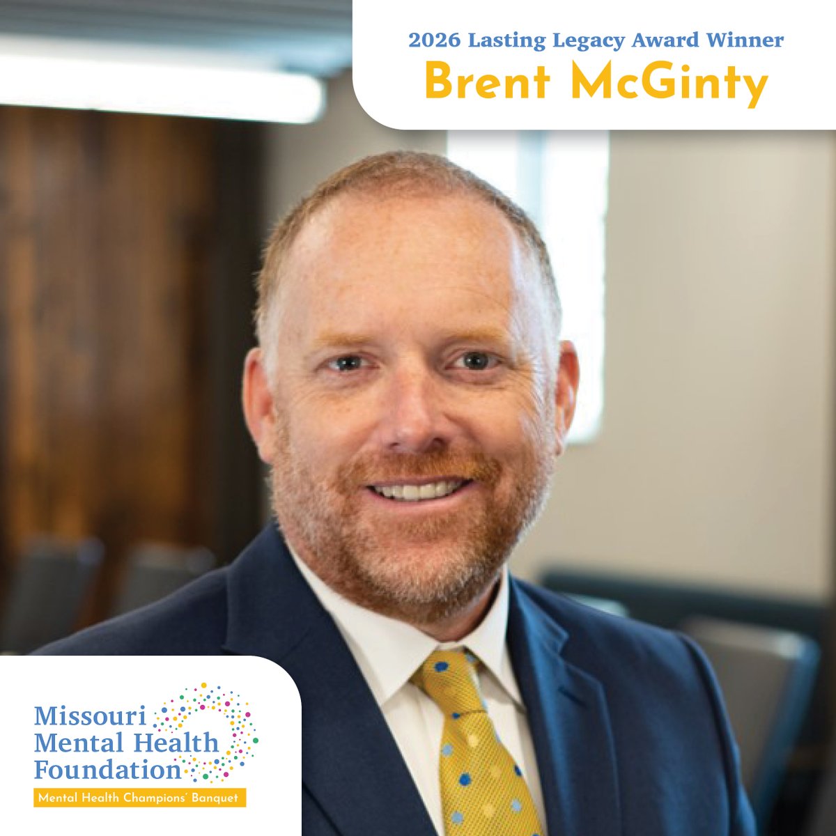 MOMHFoundation's tweet photo. We are delighted to announce our 2026 Lasting Legacy Award Recipient: Brent McGinty, President and CEO of @MissouriBHC! Brent will be recognized alongside our Champions at the awards banquet on May 7. Learn more about Brent, our Champions and the banquet: https://t.co/AQeDATOA3G https://t.co/3rIBlB1I8C