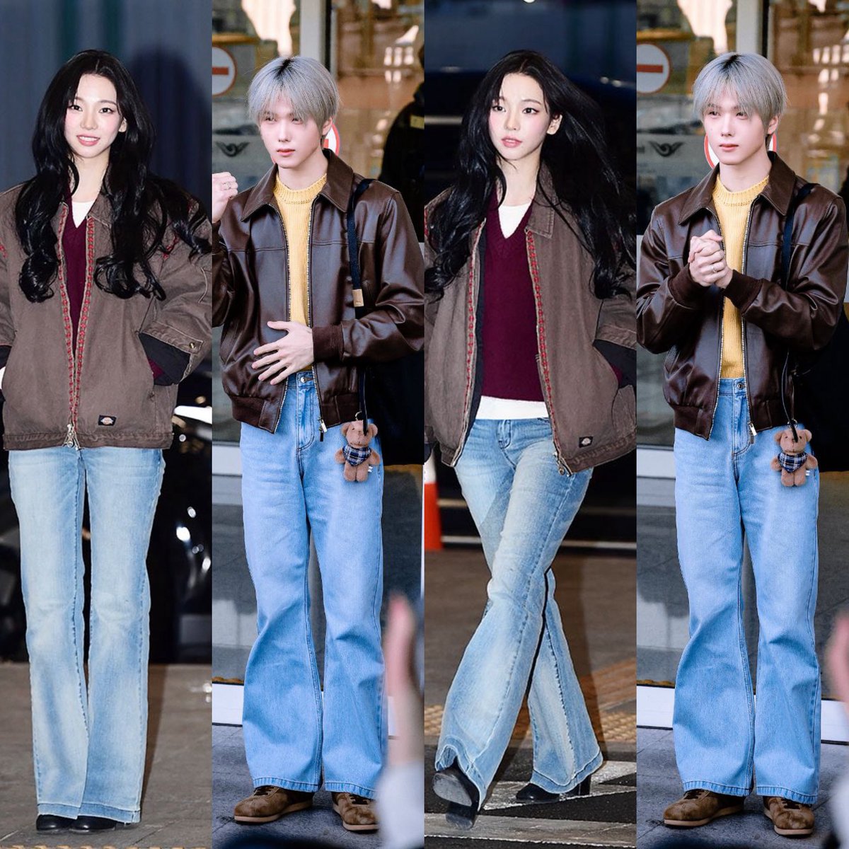 PJSYJM's tweet photo. Jisung and Karina matching dubai cake outfit at ICN https://t.co/9xk33vqQxX
