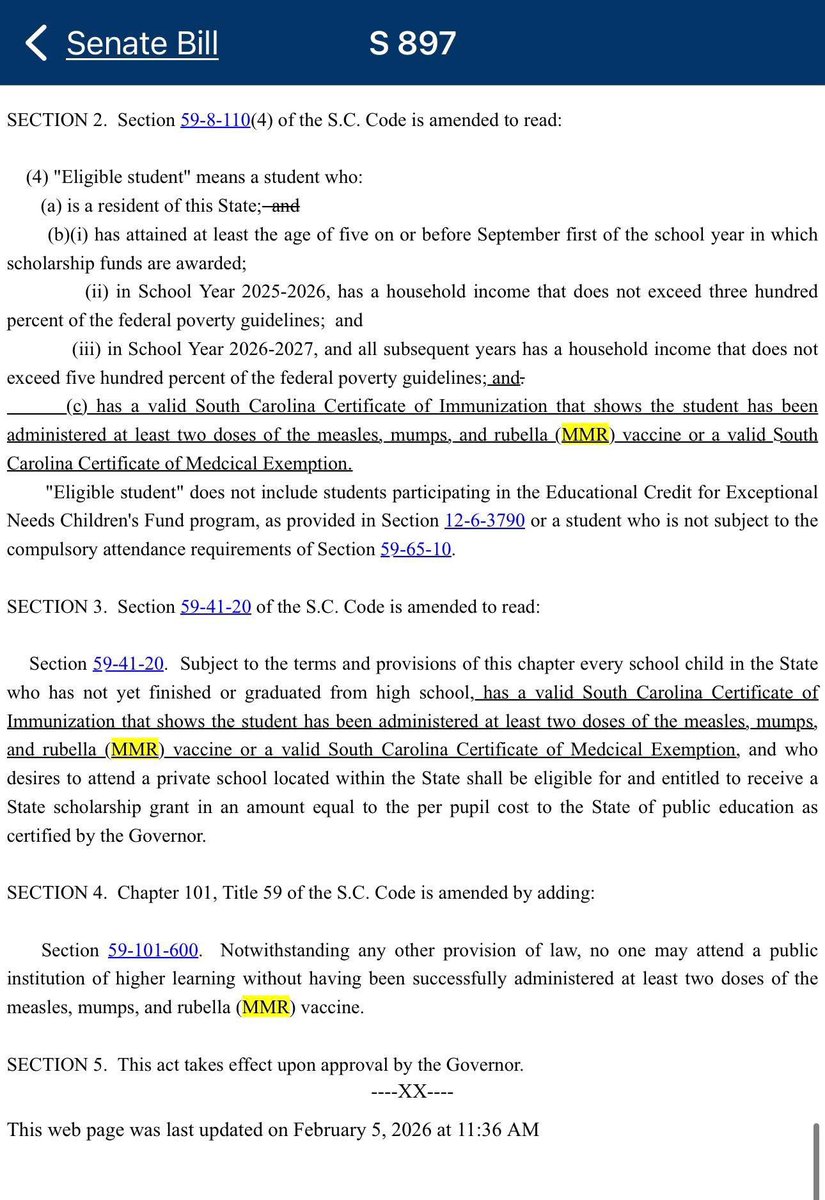 🚨🚨#SouthCarolina #SC🚨🚨
Yesterday Senate Bill S897 #SB897 was introduced to the SC Senate.  This bill seeks to remove religious exemptions for the MMR vaccine for all public schools, daycares, and scholarship funding programs (which also impacts homeschoolers).

Let’s break