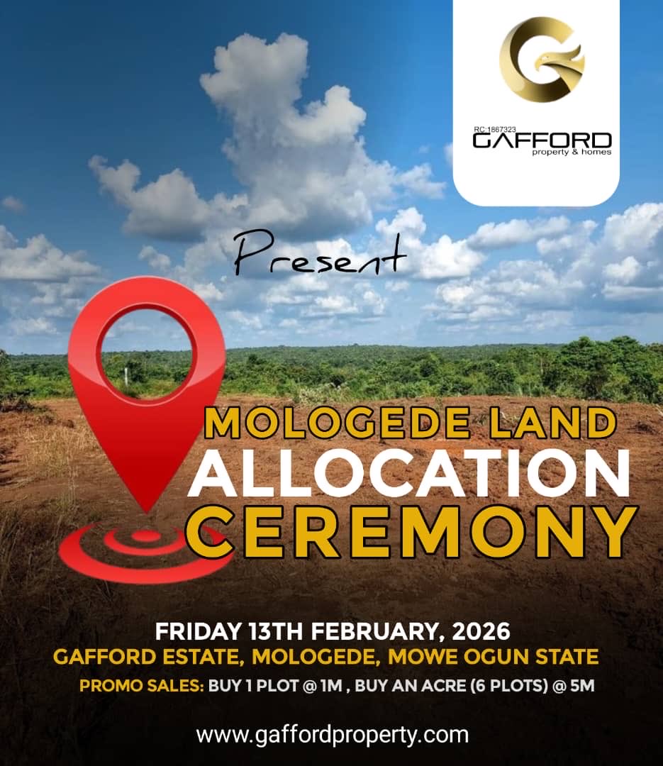 gaffordproperty's tweet photo. We are pleased to present the Mologede Land Allocation Ceremony 🎉

📍 Gafford Estate, Mologede, Mowe – Ogun State
📅 Friday, 13th February 2026

This marks another milestone as our clients officially take ownership of their land in a secure and promising location. https://t.co/HHLmnMMH9X
