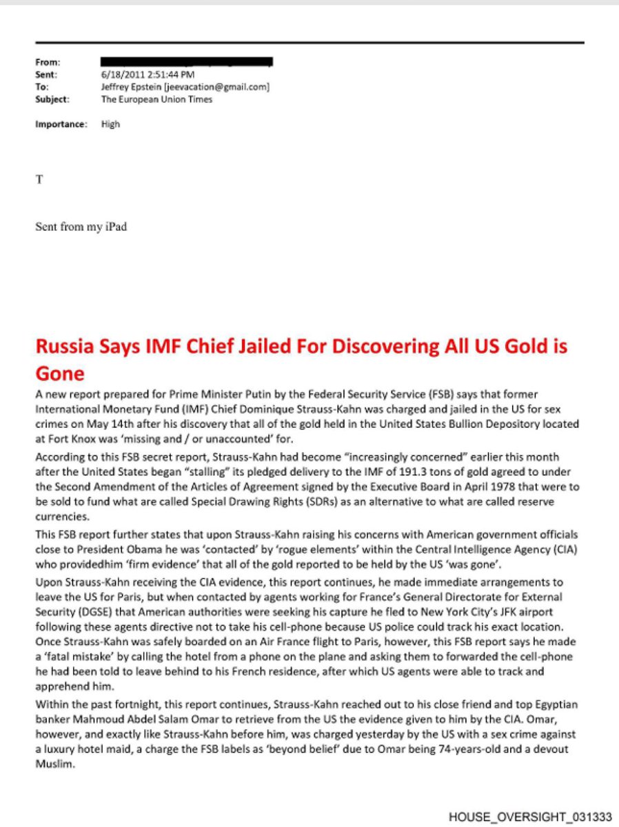 AdameMedia's tweet photo. Epstein shared an article implying there is NO GOLD in Fort Knox. 

There most likely isn’t. https://t.co/mjrapmC5Qh