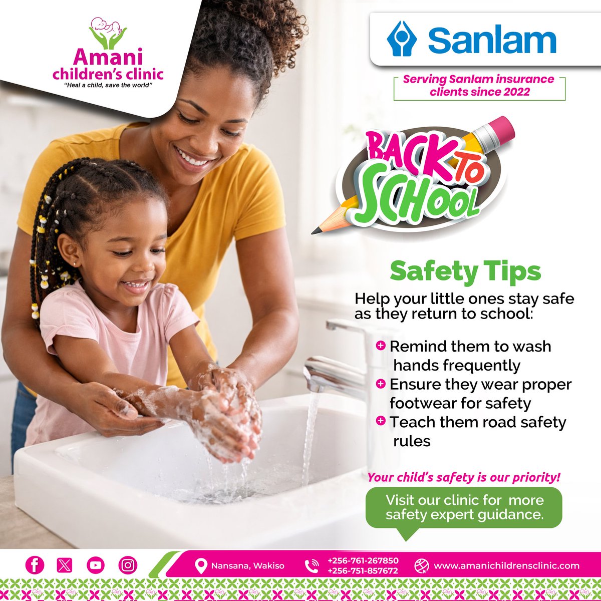 amanichildrnclc's tweet photo. Help your little ones stay safe as they return to school:
• Remind them to wash hands frequently 
• Ensure they wear proper footwear for safety 
• Teach them road safety rules 
Your child’s safety is our priority!

#SafetyFirst #HealthyAndSafeSchool #backtoschooltips https://t.co/SdLH5yhxLs
