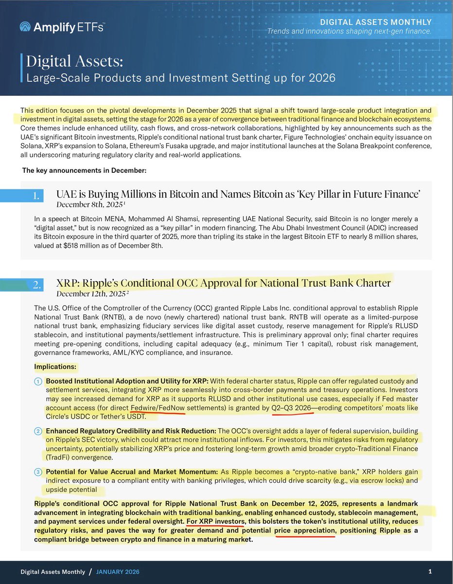 SMQKEDQG's tweet image. ‼️ AMPLIFY ETFS: XRP SET FOR GREATER DEMAND AND PRICE APPRECIATION IN 2026 VIA FEDNOW/FEDWIRE INTEGRATION‼️

Documented.📝👇