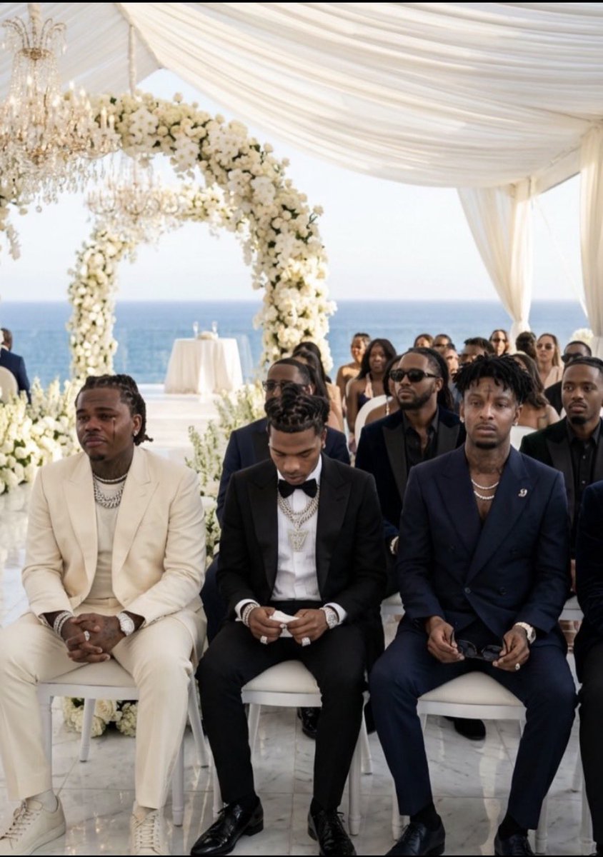 DarkScaar's tweet photo. Gunna, Lil Baby &amp; 21 Savage at Young Thug &amp; Mariah The Scientist’s wedding https://t.co/LHGsJm0BIC