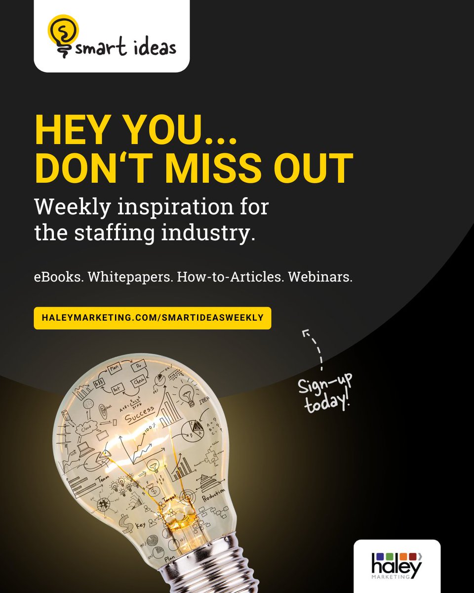 Need ideas you can steal?

Our Resource Center has 1,000+ free resources for the staffing industry, including our SMART IDEAS email series. Browse past issues anytime, then subscribe to get new insights in your inbox each week. nsl.ink/gfuf
