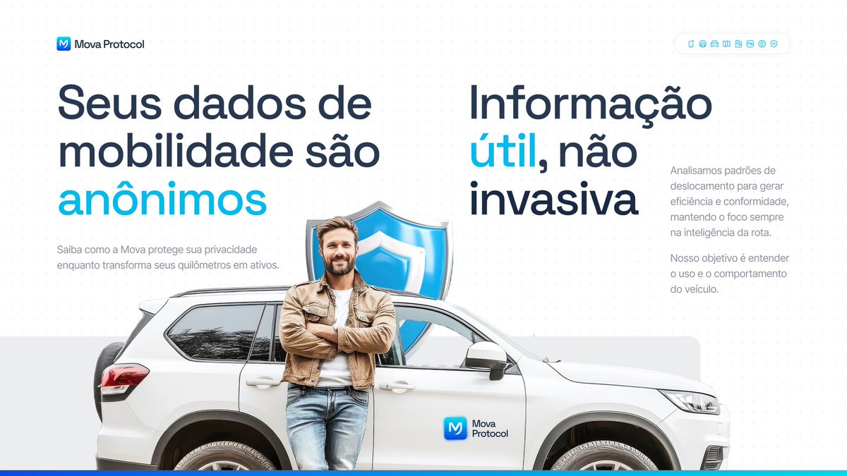 Seus deslocamentos dizem muito sobre a cidade.

Mas não dizem quem você é.

Na MOVA, os dados de mobilidade são tratados de forma anônima, segura e com foco em gerar impacto real.

Você contribui com informações úteis, mantém o controle e participa de um ecossistema mais